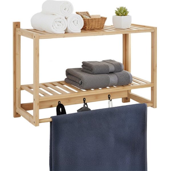 relaxdays Wandregal Bad mit Haken & Handtuchstange, 1-tlg.