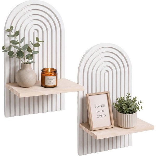 relaxdays Wandregal Boho 2er Set, 2-tlg., Natur-Weiß