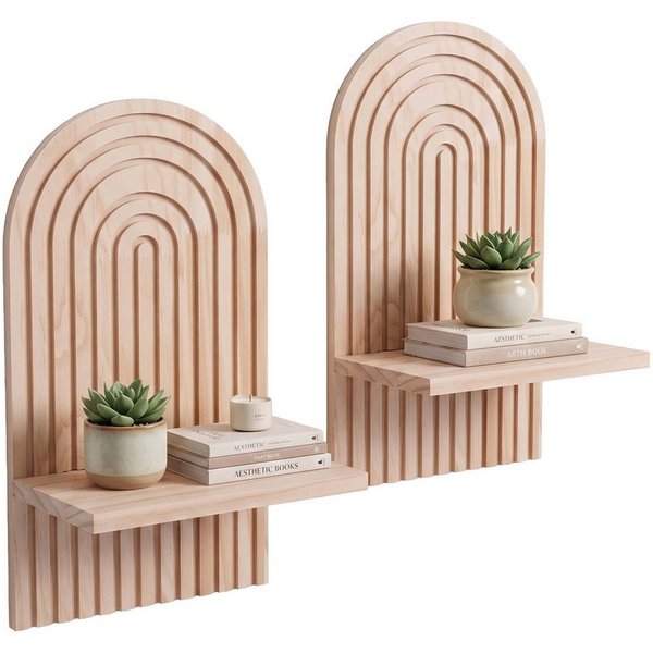 relaxdays Wandregal Boho 2er Set, 2-tlg., natur
