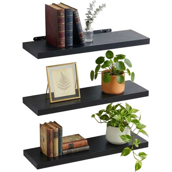 relaxdays Wandregal im 3er Set, 3-tlg., schwarz, 80 cm