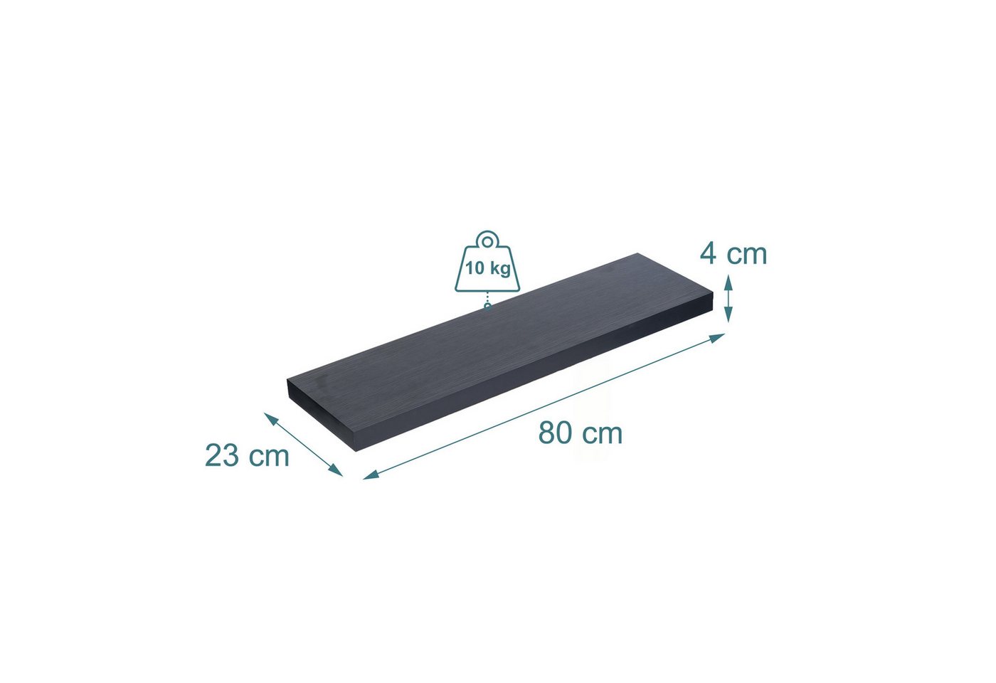 relaxdays Wandregal im 3er Set, 3-tlg., schwarz, 80 cm – Bild 4 von 5