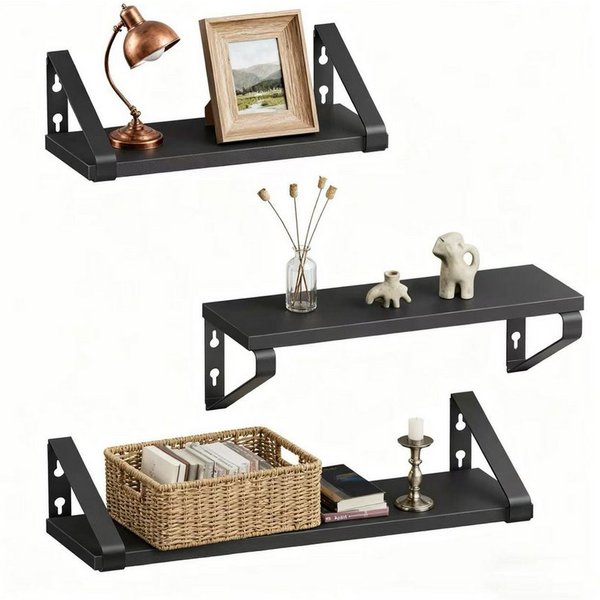 relaxdays Wandregal im Set 3 Größen, 3-tlg., schwarz, 3er-Pack