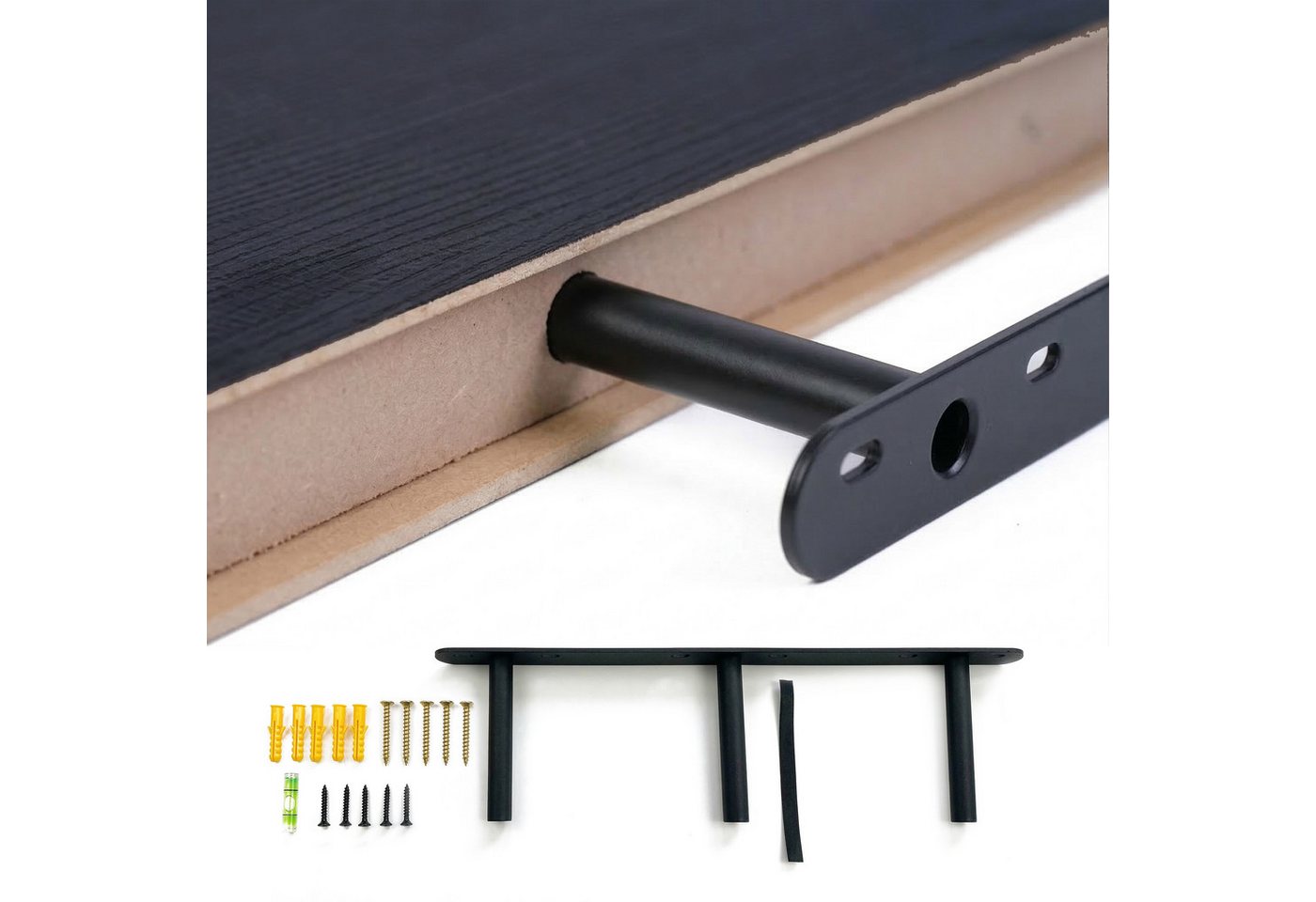relaxdays Wandregal mit Metallhalterung, 1-tlg., schwarz, 80 cm – Bild 5 von 5