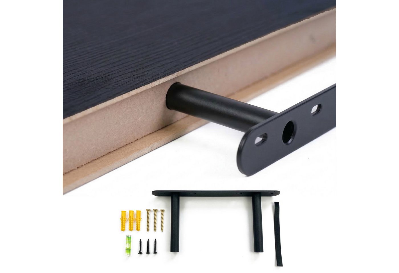 relaxdays Wandregal mit Metallhalterung, 1-tlg., schwarz, 50 cm – Bild 5 von 5