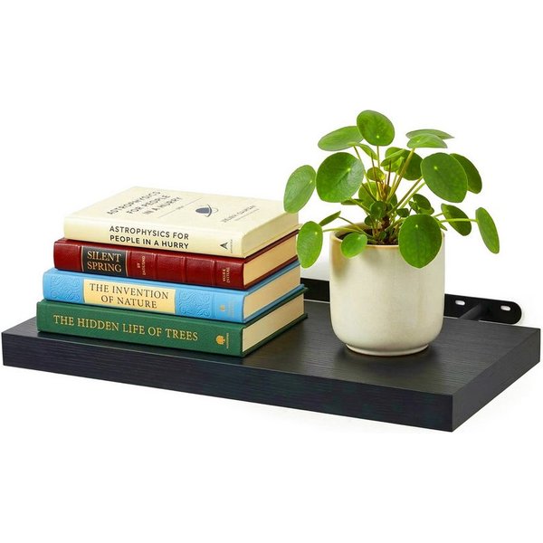 relaxdays Wandregal mit Metallhalterung, 1-tlg., schwarz, 40 cm