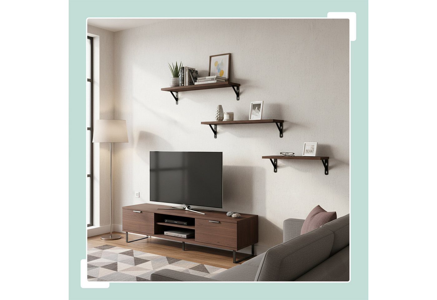 relaxdays Wandregal Set 3 Größen, 3-tlg., Vintagebraun – Bild 3 von 5