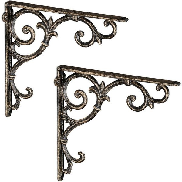 relaxdays Wandregalhalter 2er Set Regalwinkel antik, 2-tlg., Bronze