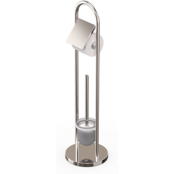 relaxdays WC-Garnitur aus Edelstahl, Wechselbürstenköpfe mit ca. 12 mm Innengewinde, Standard-Toilettenpapierrollen bis ca. 14 cm Breite, (1-tlg), silber