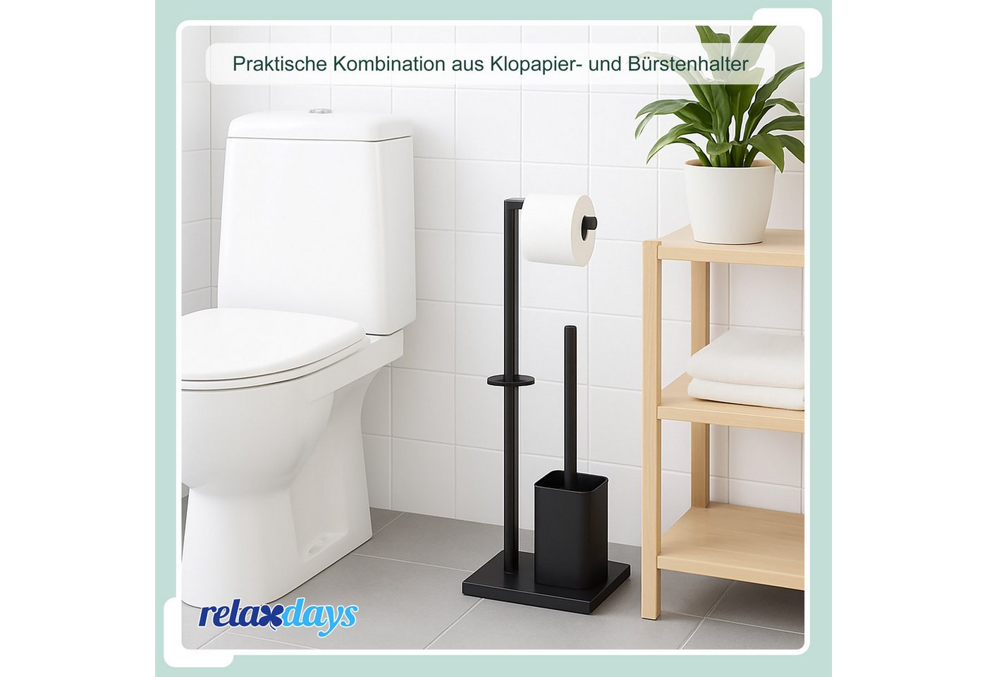 relaxdays WC-Garnitur aus Metall, Gäste-WC, Badezimmer, (3-tlg), silber – Bild 3 von 5