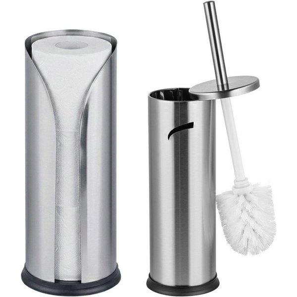 relaxdays WC-Garnitur Badezimmer Set Rollenhalter & WC-Bürste, Freistehende Badezimmer-Accessoires, Moderne Badezimmer, Standard-Toilettenpapierrollen (bis 14 c