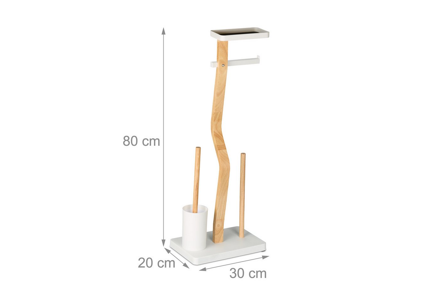 relaxdays WC-Garnitur Bambus & Eisen mit Ablage, Smartphones, Standard-Toilettenpapierrollen (Breite bis 13,5 cm), Feuchttücher, Klobürstenköpfe mit 12 mm Innen – Bild 4 von 5