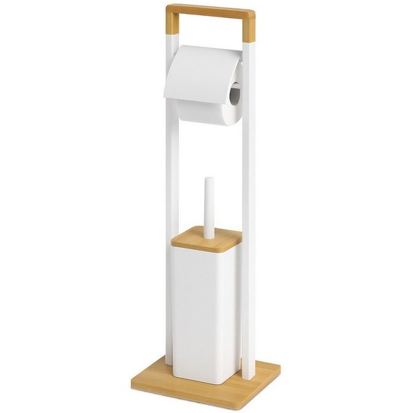 relaxdays WC-Garnitur Edelstahl & Bambus, Toilettenbürstenköpfe mit max. Ø 7,5 cm, Für Badezimmer und Gäste-WC, Alle handelsüblichen Klopapierrollen, (1-tlg), w