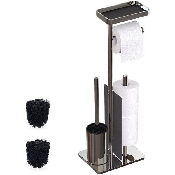 relaxdays WC-Garnitur Edelstahl mit Ablage, Smartphones, Feuchttücher, Standard-Toilettenpapierrollen, (3-tlg), silber