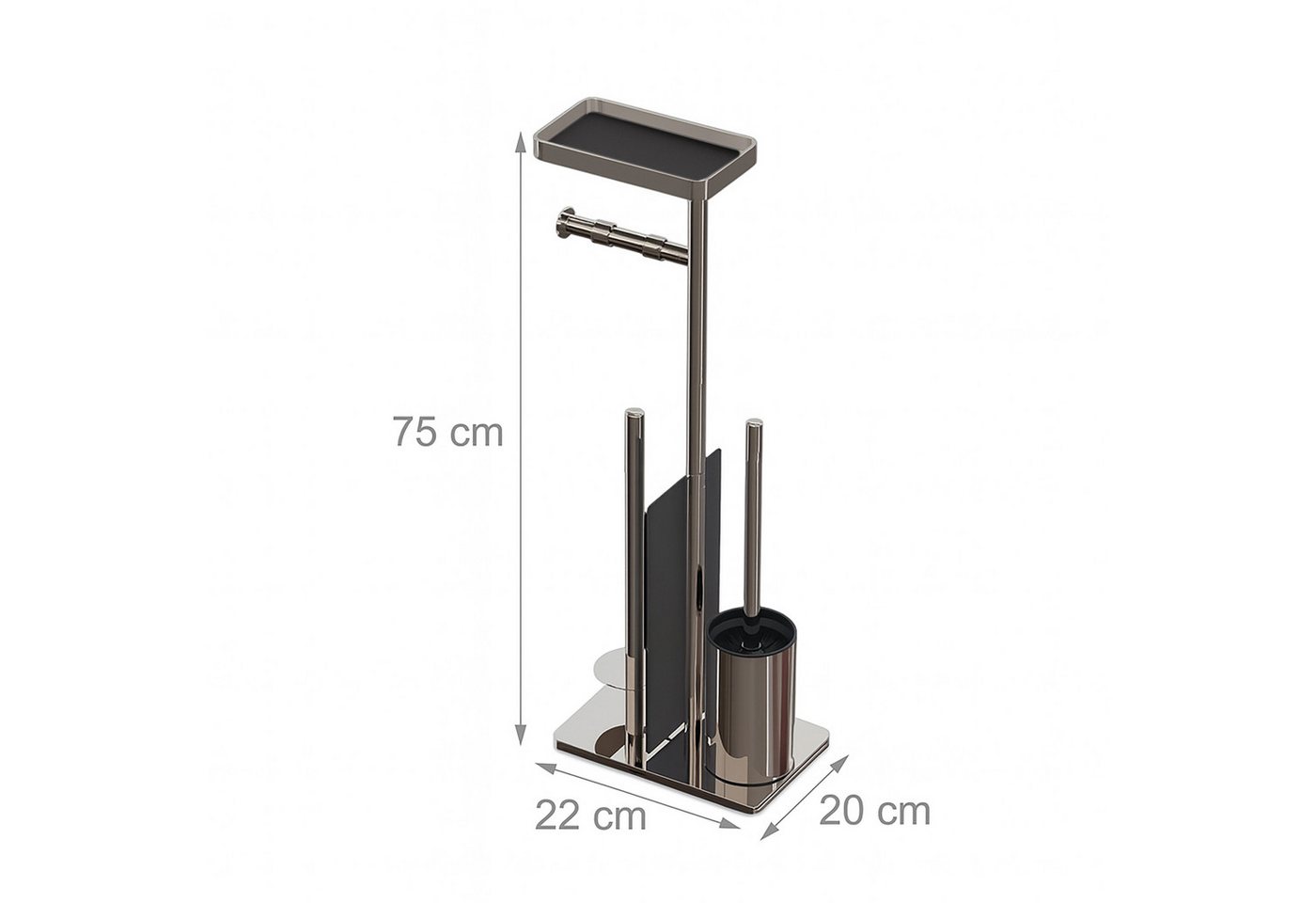 relaxdays WC-Garnitur Edelstahl mit Ablage, Smartphones, Feuchttücher, Standard-Toilettenpapierrollen, (3-tlg), silber – Bild 4 von 5
