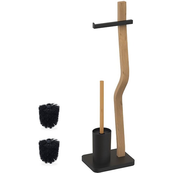 relaxdays WC-Garnitur Holz & Metall, Standard-Toilettenpapierrollen bis 13 cm Breite, (3-tlg), schwarz