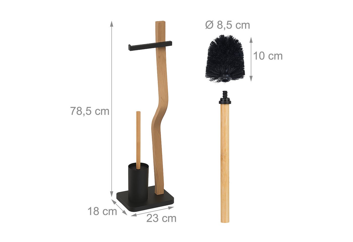 relaxdays WC-Garnitur Holz & Metall, Standard-Toilettenpapierrollen bis 13 cm Breite, (3-tlg), schwarz – Bild 4 von 5