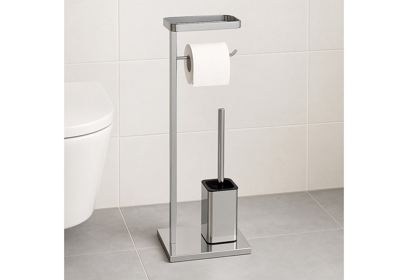 relaxdays WC-Garnitur Metall mit Ablage, Smartphones, Feuchtes Toilettenpapier, Badezimmer und Gäste-WC, Standard-Toilettenpapierrollen, (3-tlg) – Bild 2 von 5