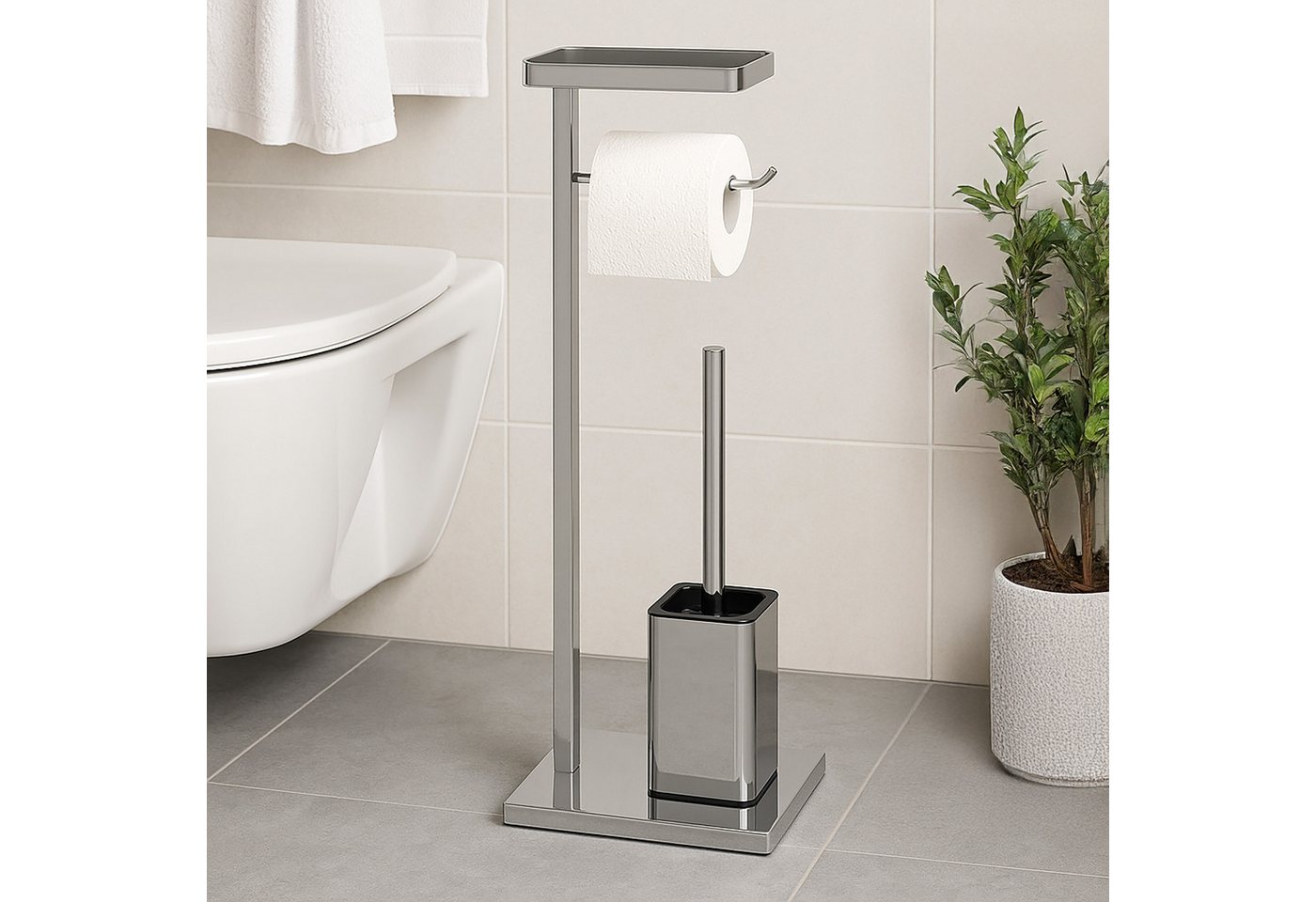 relaxdays WC-Garnitur Metall mit Ablage, Smartphones, Feuchtes Toilettenpapier, Badezimmer und Gäste-WC, Standard-Toilettenpapierrollen, (3-tlg) – Bild 3 von 5