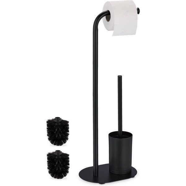 relaxdays WC-Garnitur mit 2 Ersatz-Bürstenköpfen, Standard-Toilettenpapierrollen (Breite bis ca. 11 cm), Standard-Klobürstenköpfe (ca. 8,5 cm), (3-tlg)