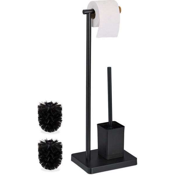 relaxdays WC-Garnitur mit 2 Ersatz-Bürstenköpfen, WC-Bürstenköpfe mit 9,2 mm Gewinde, Bad und Gäste-WC, Handelsübliche Toilettenpapierrollen, (2-tlg), schwarz