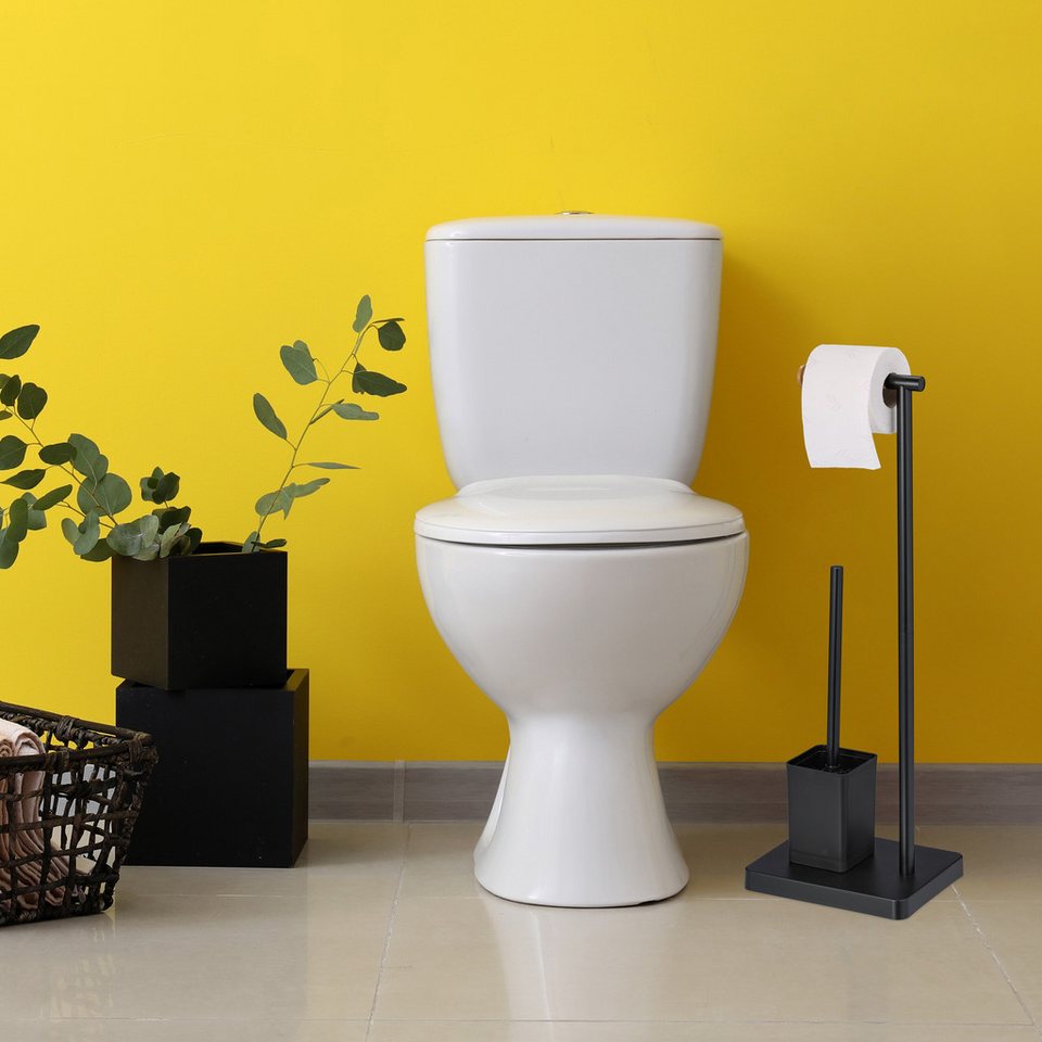 relaxdays WC-Garnitur mit 2 Ersatz-Bürstenköpfen, WC-Bürstenköpfe mit 9,2 mm Gewinde, Bad und Gäste-WC, Handelsübliche Toilettenpapierrollen, (2-tlg), schwarz – Bild 2 von 5