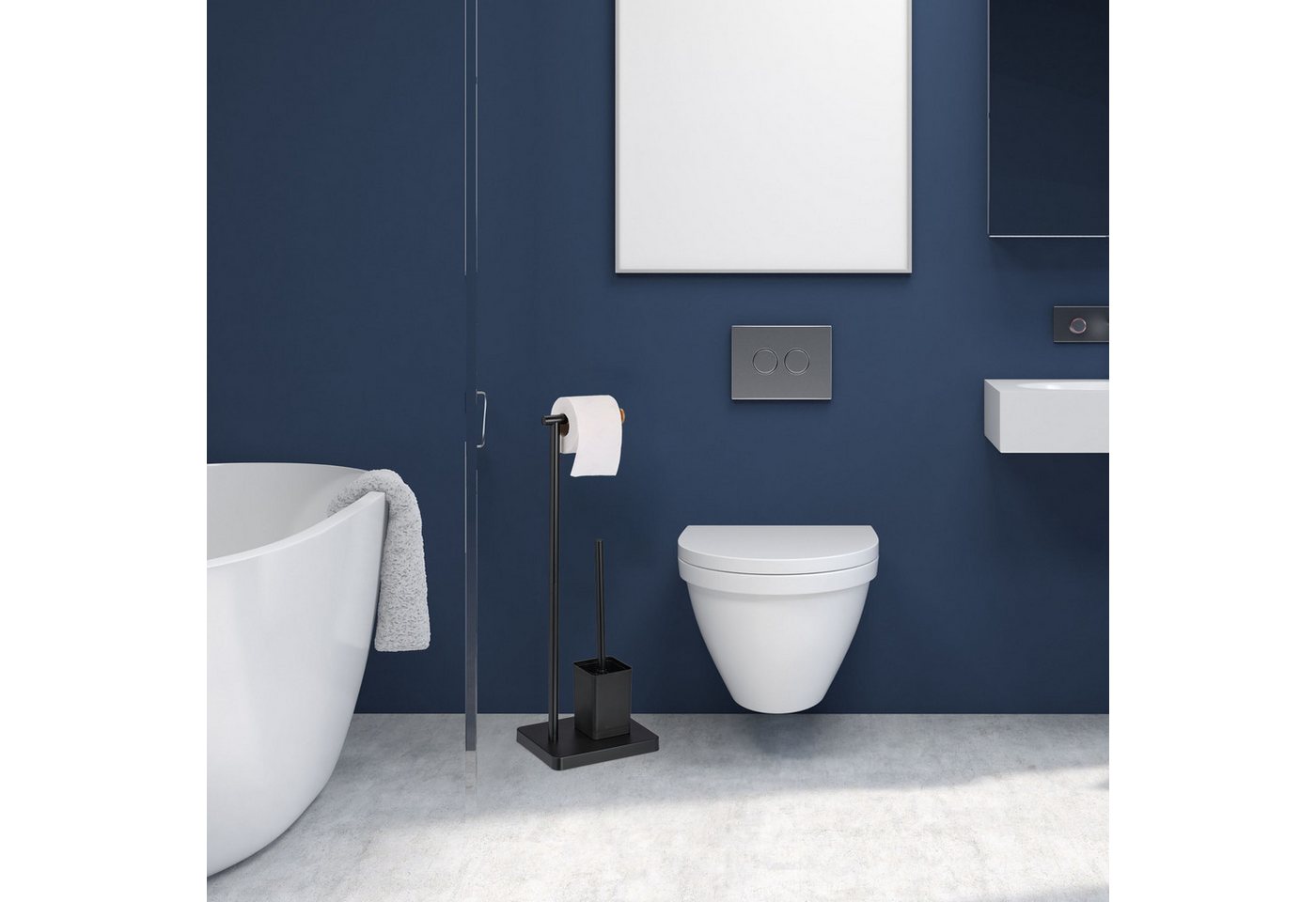 relaxdays WC-Garnitur mit 2 Ersatz-Bürstenköpfen, WC-Bürstenköpfe mit 9,2 mm Gewinde, Bad und Gäste-WC, Handelsübliche Toilettenpapierrollen, (2-tlg), schwarz – Bild 5 von 5