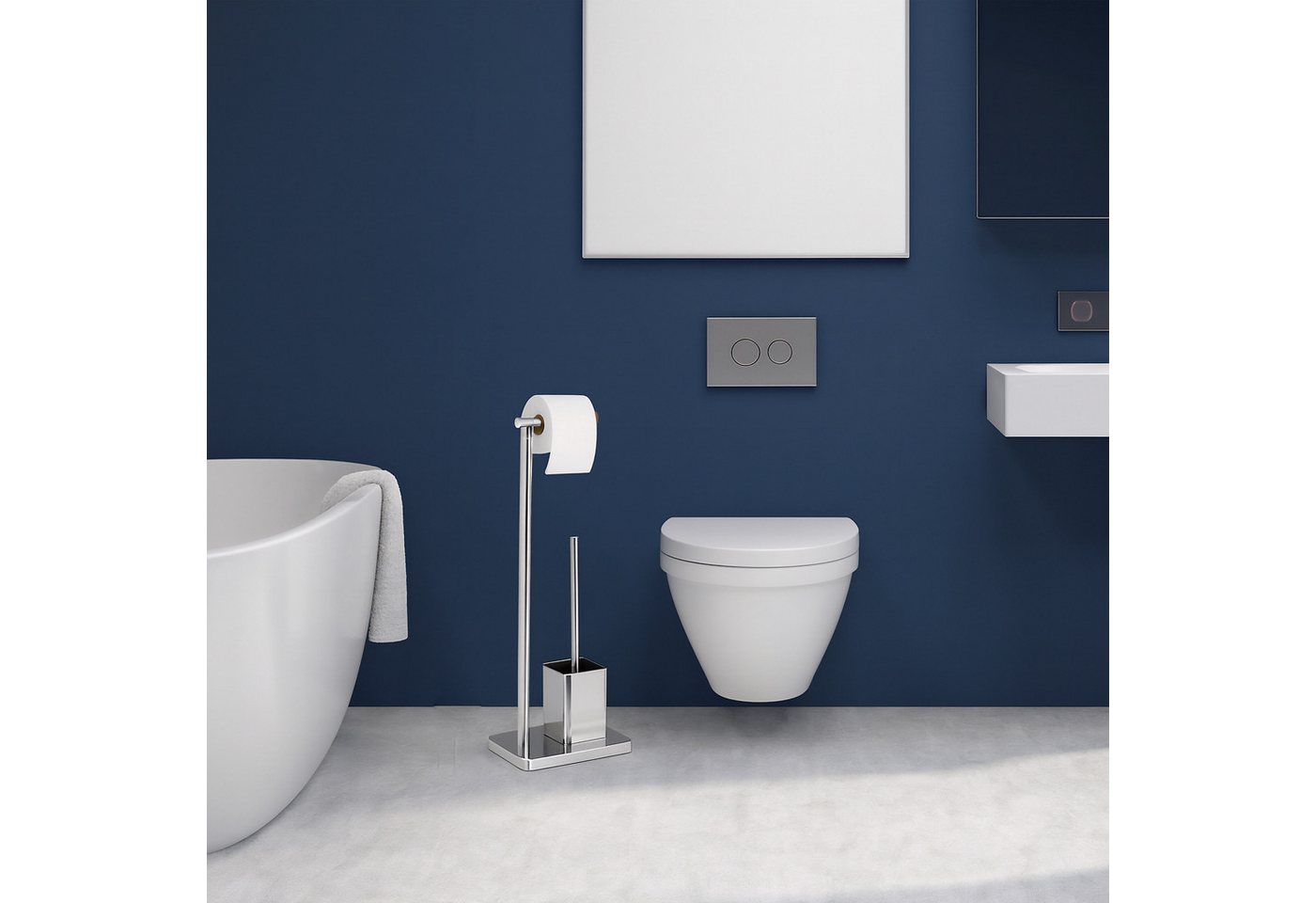relaxdays WC-Garnitur mit 2 Ersatz-Bürstenköpfen, Bad und Gäste-WC, Standard-Toilettenpapierrollen bis 12,5 cm Breite, (3-tlg), silber – Bild 5 von 5