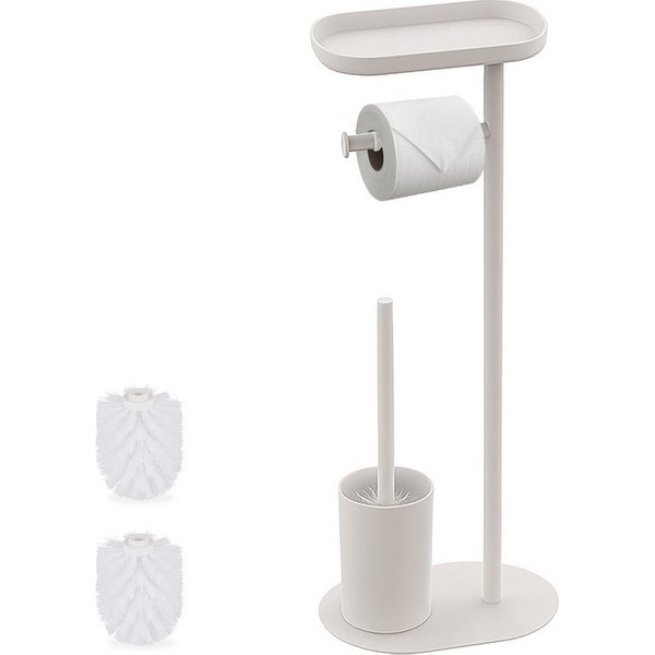relaxdays WC-Garnitur mit Ablage, Feuchtes Toilettenpapier, WC-Bürstenköpfe mit 1,1 cm Innengewinde, Smartphones bis 21 × 11 cm, Standard-Toilettenpapierrollen 