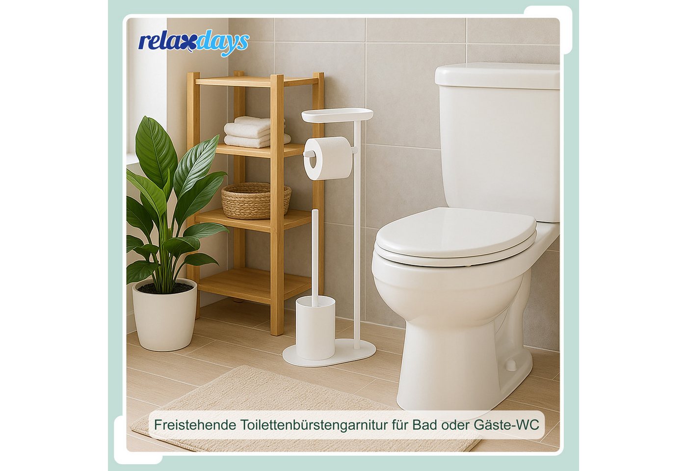 relaxdays WC-Garnitur mit Ablage, Feuchtes Toilettenpapier, WC-Bürstenköpfe mit 1,1 cm Innengewinde, Smartphones bis 21 × 11 cm, Standard-Toilettenpapierrollen  – Bild 3 von 5