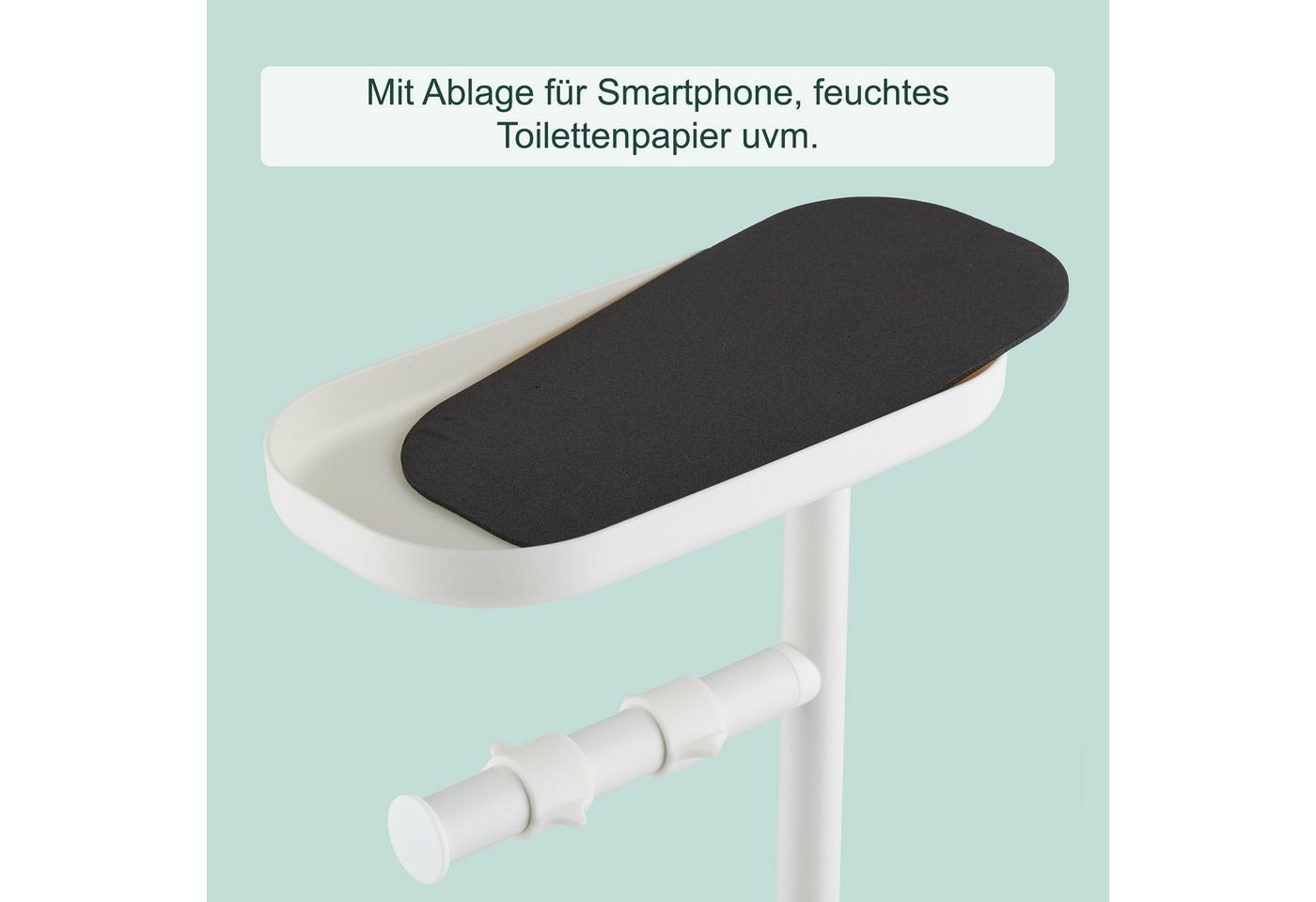 relaxdays WC-Garnitur mit Ablage, Feuchtes Toilettenpapier, WC-Bürstenköpfe mit 1,1 cm Innengewinde, Smartphones bis 21 × 11 cm, Standard-Toilettenpapierrollen  – Bild 5 von 5