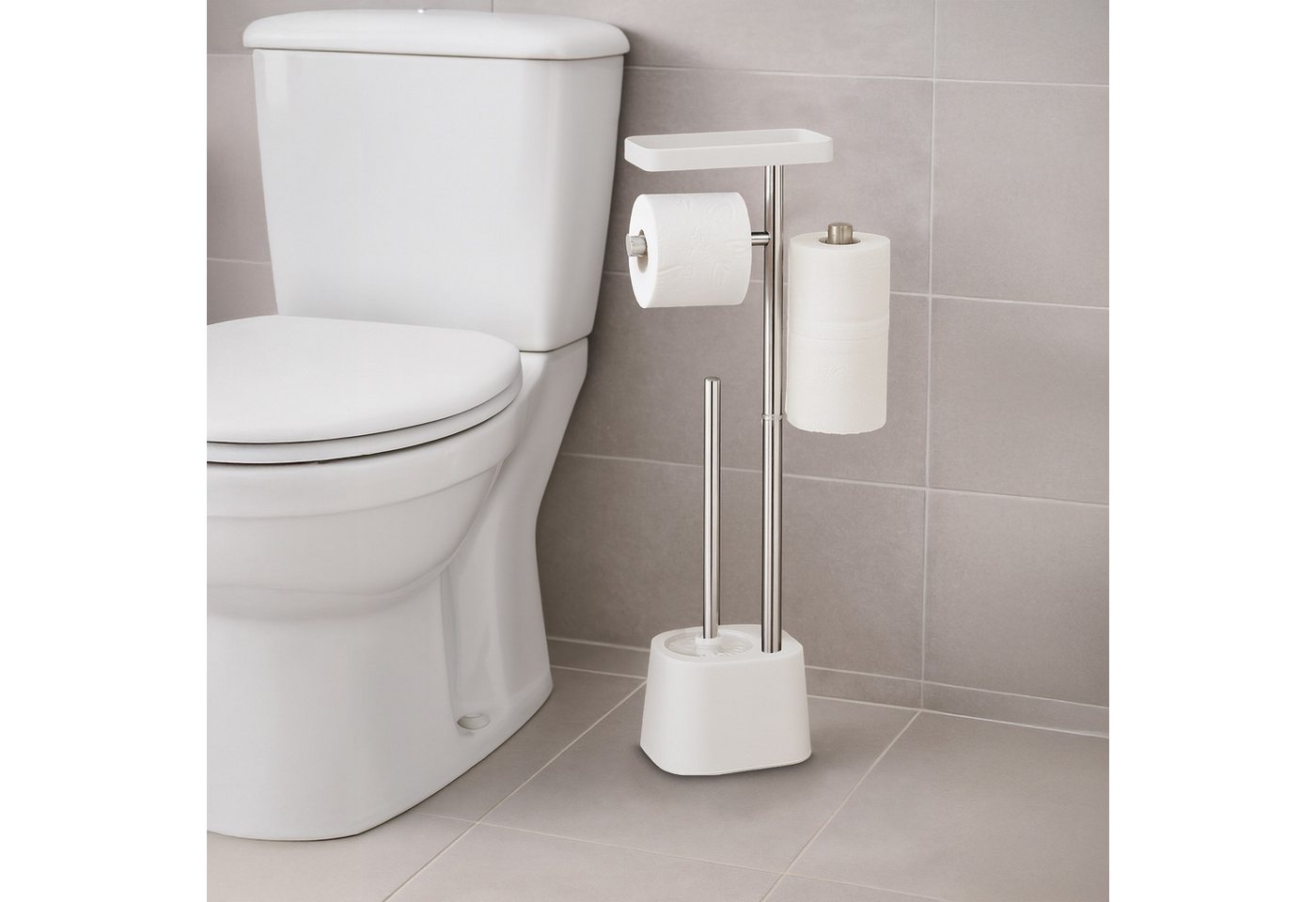 relaxdays WC-Garnitur mit Ablage, Smartphones, Feuchttücher, Standard-Toilettenpapierrollen, (3-tlg), weiß – Bild 2 von 5