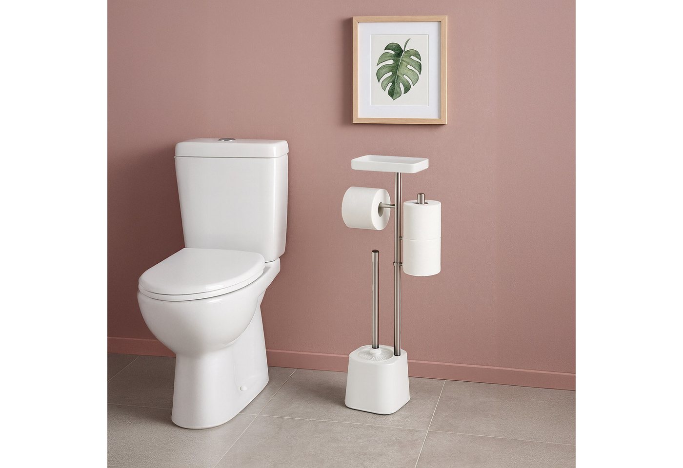 relaxdays WC-Garnitur mit Ablage, Smartphones, Feuchttücher, Standard-Toilettenpapierrollen, (3-tlg), weiß – Bild 3 von 5