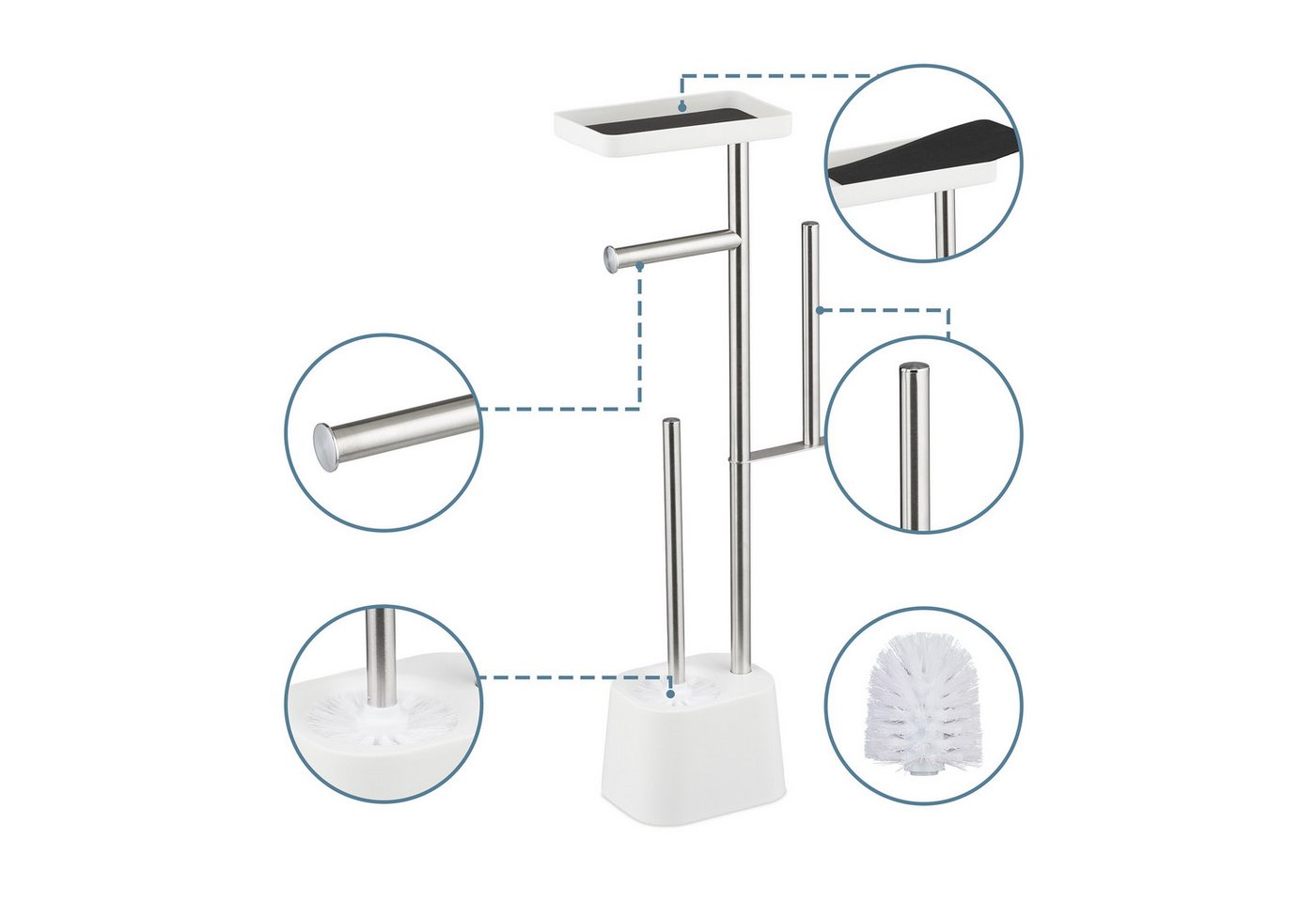 relaxdays WC-Garnitur mit Ablage, Smartphones, Feuchttücher, Standard-Toilettenpapierrollen, (3-tlg), weiß – Bild 5 von 5