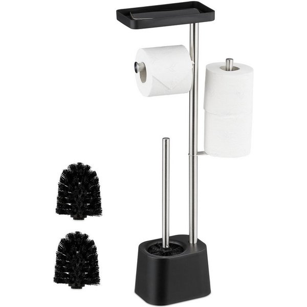 relaxdays WC-Garnitur mit Ablage, moderne Badeinrichtungen, alle handelsüblichen Toilettenpapierrollen, Gäste-WC, Badezimmer, (3-tlg), schwarz