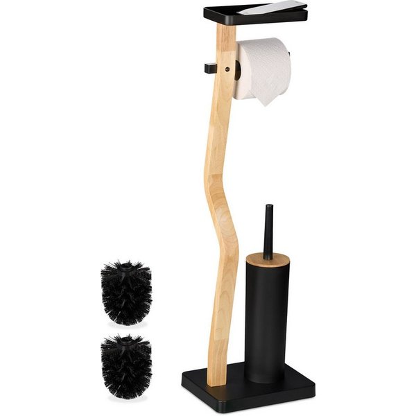 relaxdays WC-Garnitur mit Ablage, Smartphones, Feuchtes Toilettenpapier, Standard-Klopapierrollen bis 13 cm Breite, Gäste-WC, Badezimmer, (3-tlg), schwarz