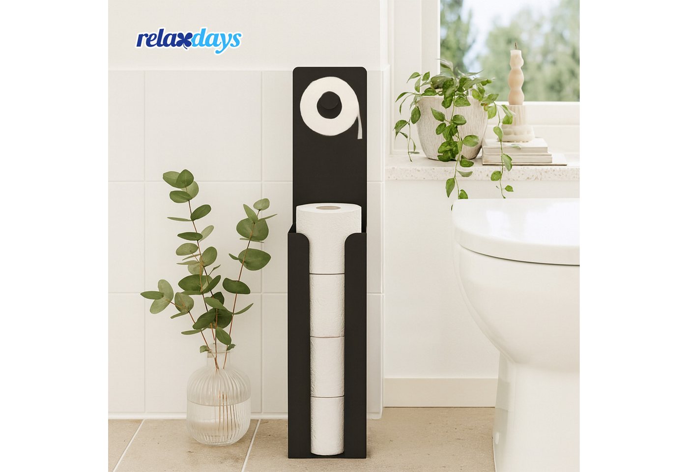relaxdays WC-Garnitur mit Ersatzrollenhalter, Gäste-WC, Badezimmer, (3-tlg), schwarz – Bild 2 von 5