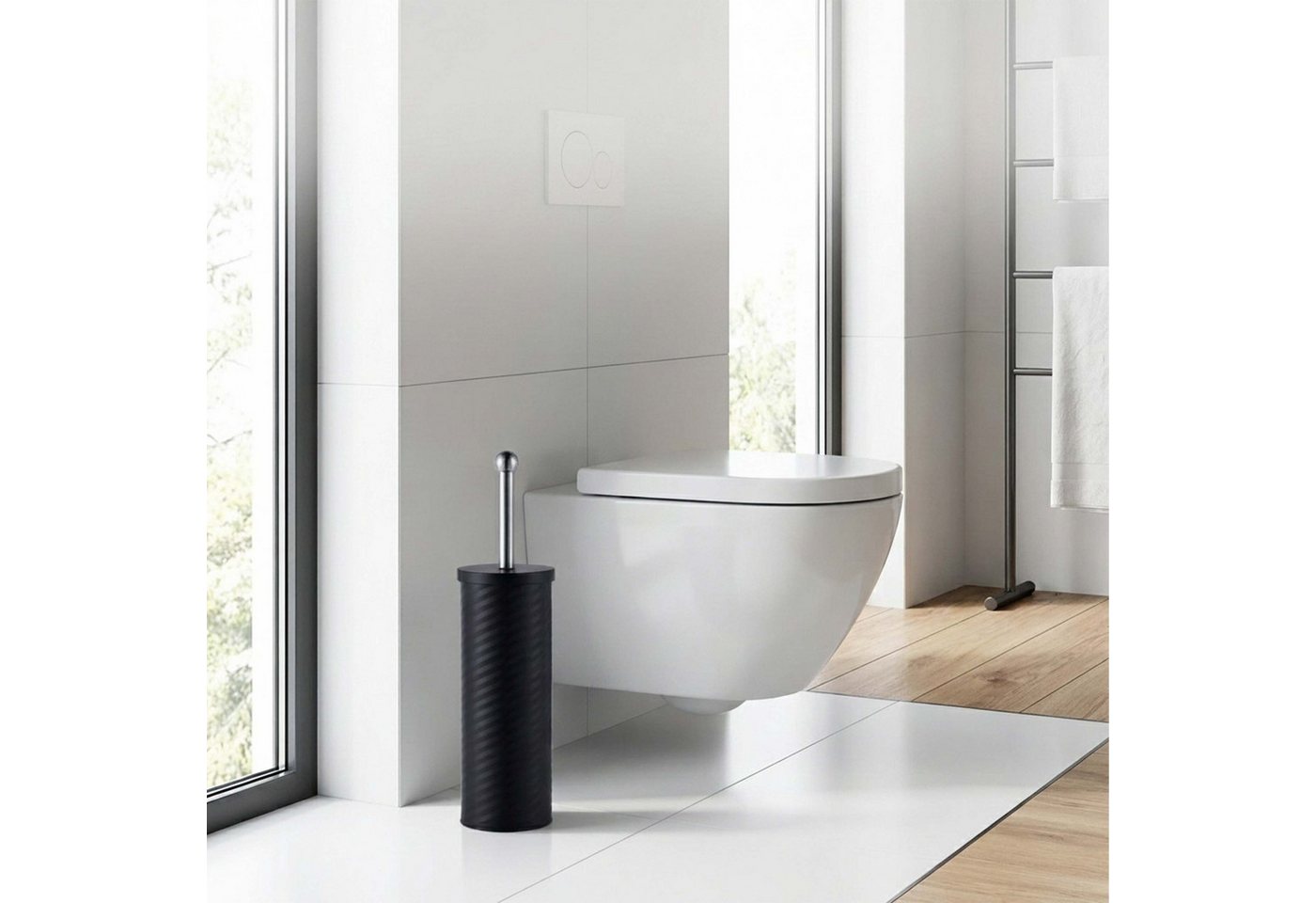 relaxdays WC-Garnitur WC Bürste mit Behälter, alle handelsüblichen Toiletten, (2-tlg), schwarz – Bild 2 von 5