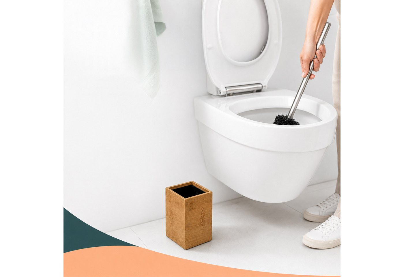 relaxdays WC-Garnitur WC Bürste mit Halter, Standardtoiletten, Gäste-WC, Badezimmer, (4-tlg), natur – Bild 3 von 5