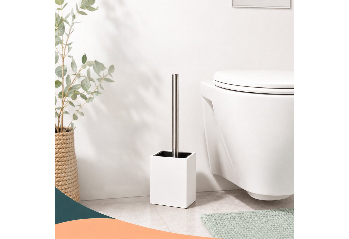 relaxdays WC-Garnitur WC Bürste mit Halter, Toilette im Gäste-WC, Toilette im Badezimmer, (4-tlg), weiß – Bild 2 von 5