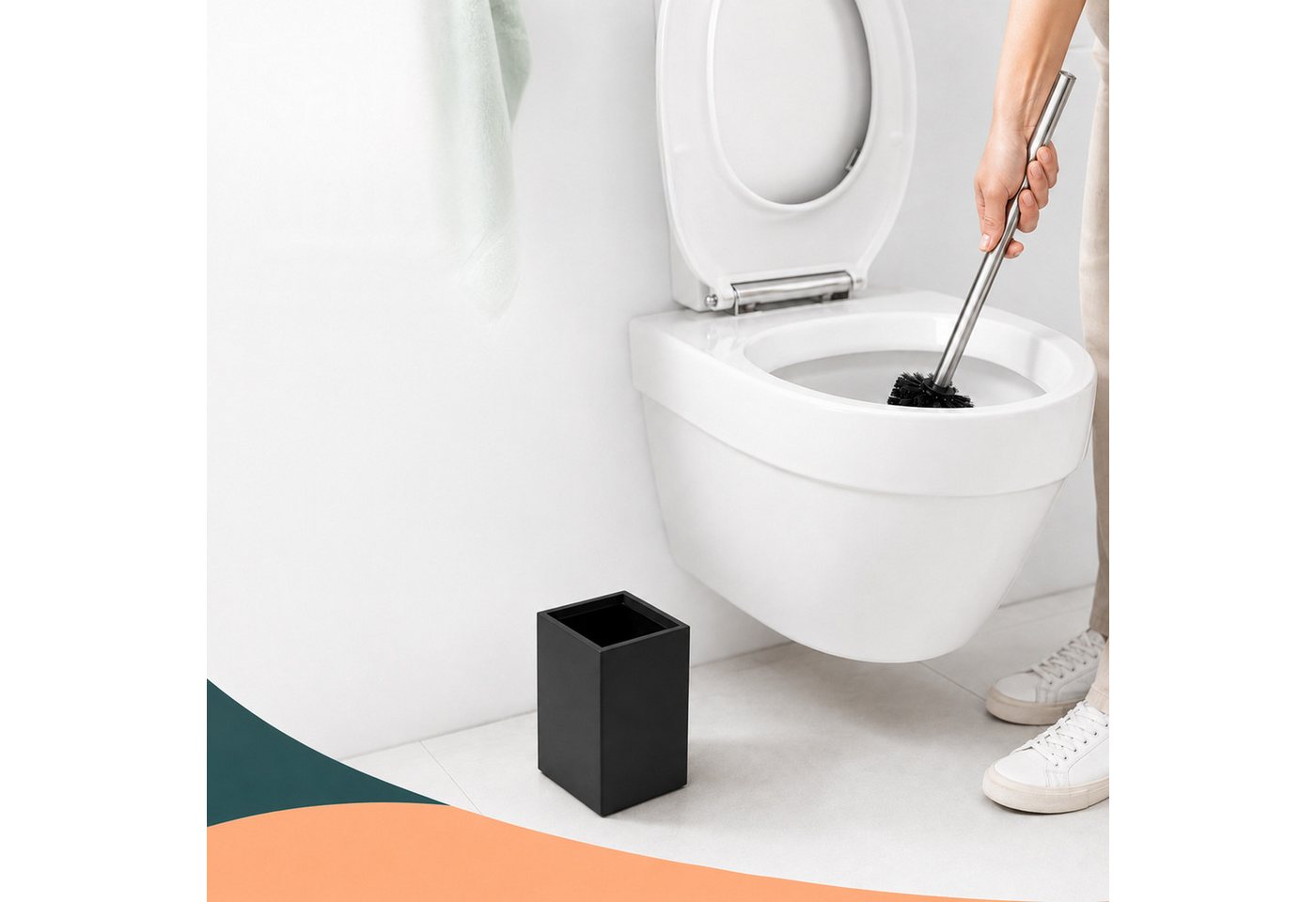 relaxdays WC-Garnitur WC Bürste mit Halter, Toilette, Gäste-WC, Badezimmer, (4-tlg), schwarz – Bild 3 von 5
