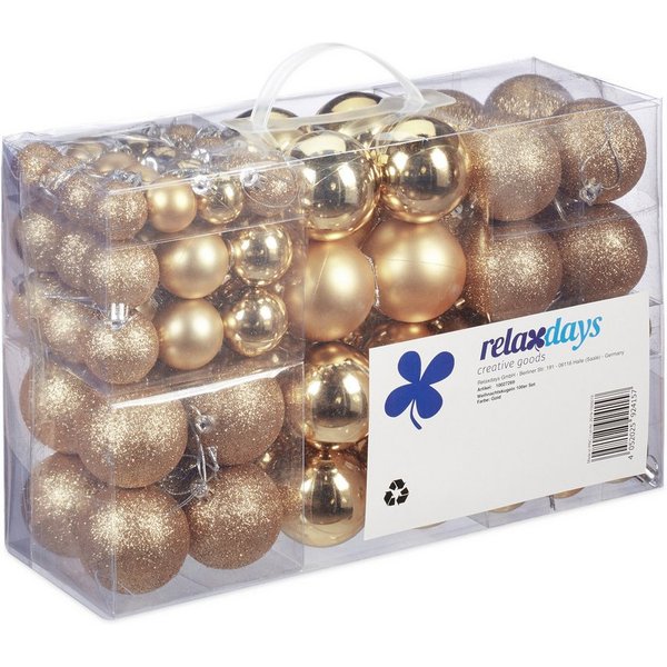 relaxdays Weihnachtsbaumkugel Weihnachtskugeln 100er Set (100 St), Champagner