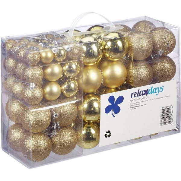relaxdays Weihnachtsbaumkugel Weihnachtskugeln 100er Set (100 St), gold