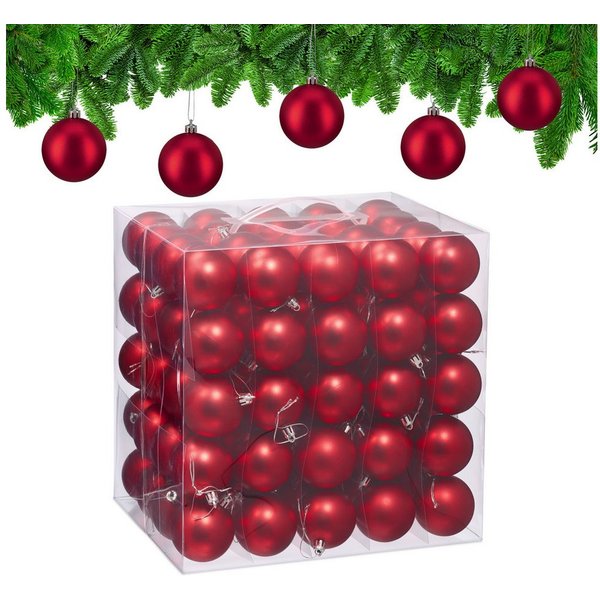 relaxdays Weihnachtsbaumkugel Weihnachtskugeln 100er Set (100 St), rot