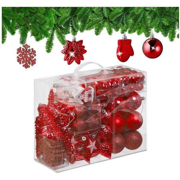 relaxdays Weihnachtsbaumkugel Weihnachtskugeln im 100er Set (100 St), rot