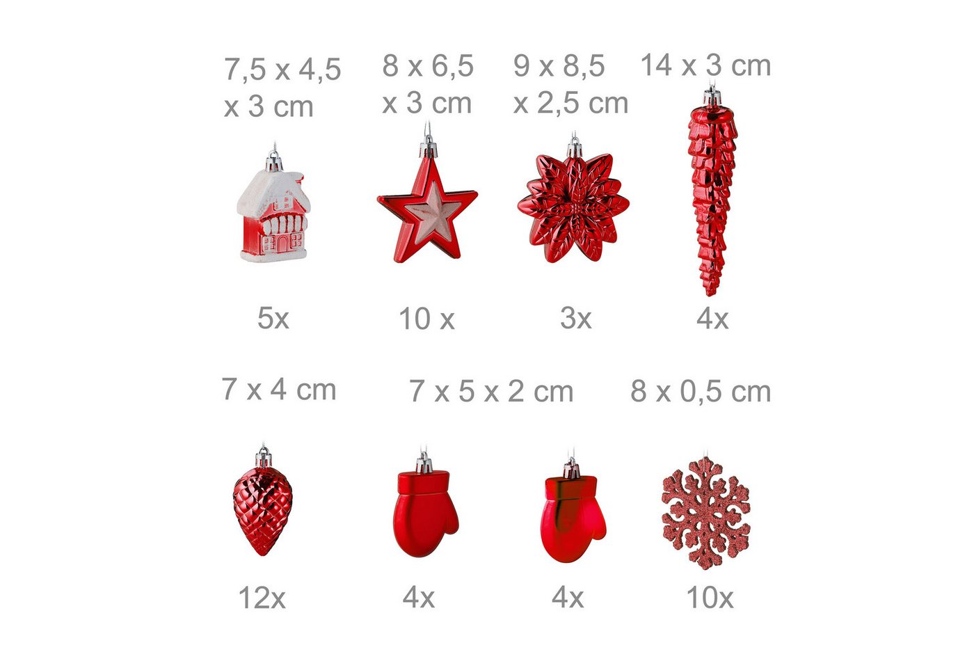 relaxdays Weihnachtsbaumkugel Weihnachtskugeln im 100er Set (100 St), rot – Bild 5 von 5