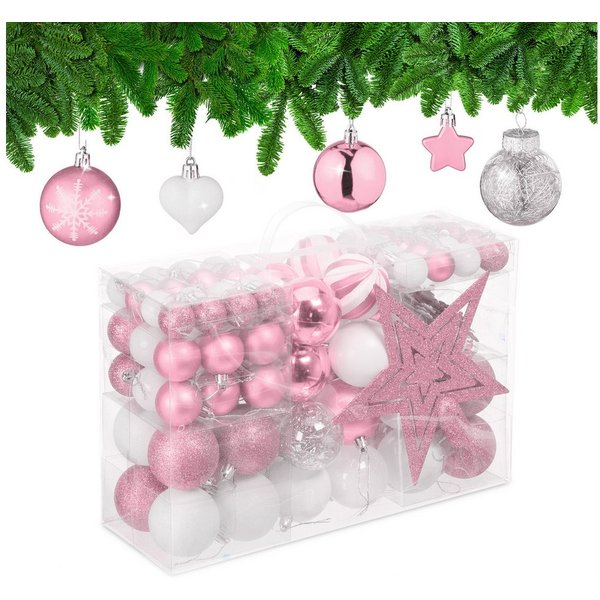 relaxdays Weihnachtsbaumkugel Weihnachtskugeln im 101er Set (101 St), Rosa