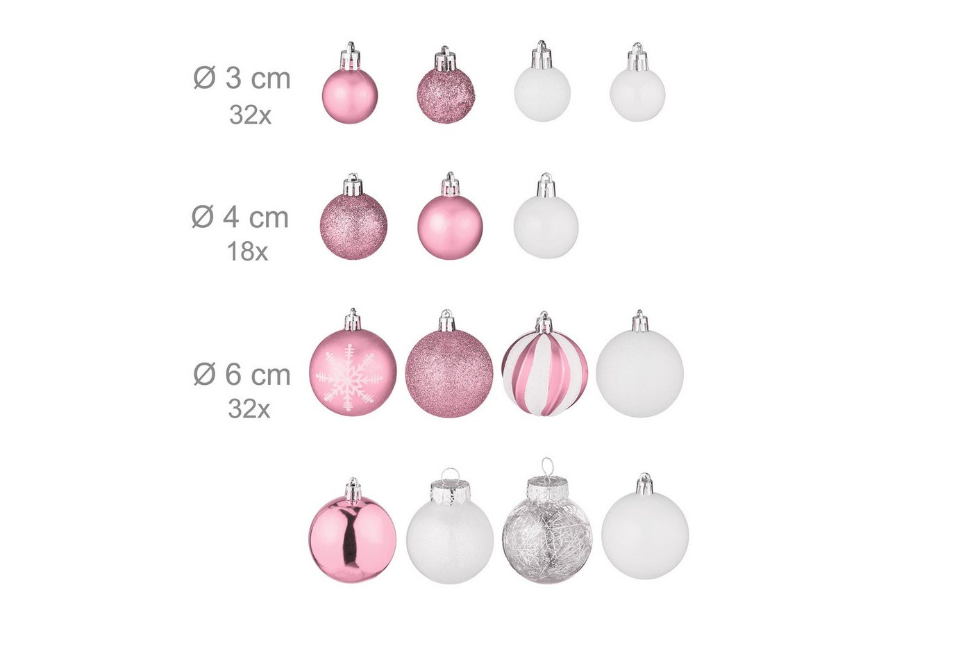 relaxdays Weihnachtsbaumkugel Weihnachtskugeln im 101er Set (101 St), Rosa – Bild 4 von 5