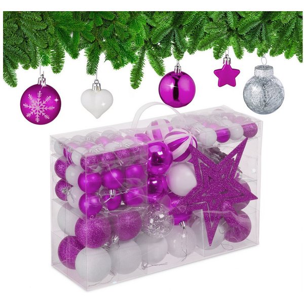 relaxdays Weihnachtsbaumkugel Weihnachtskugeln im 101er Set (101 St), Pink