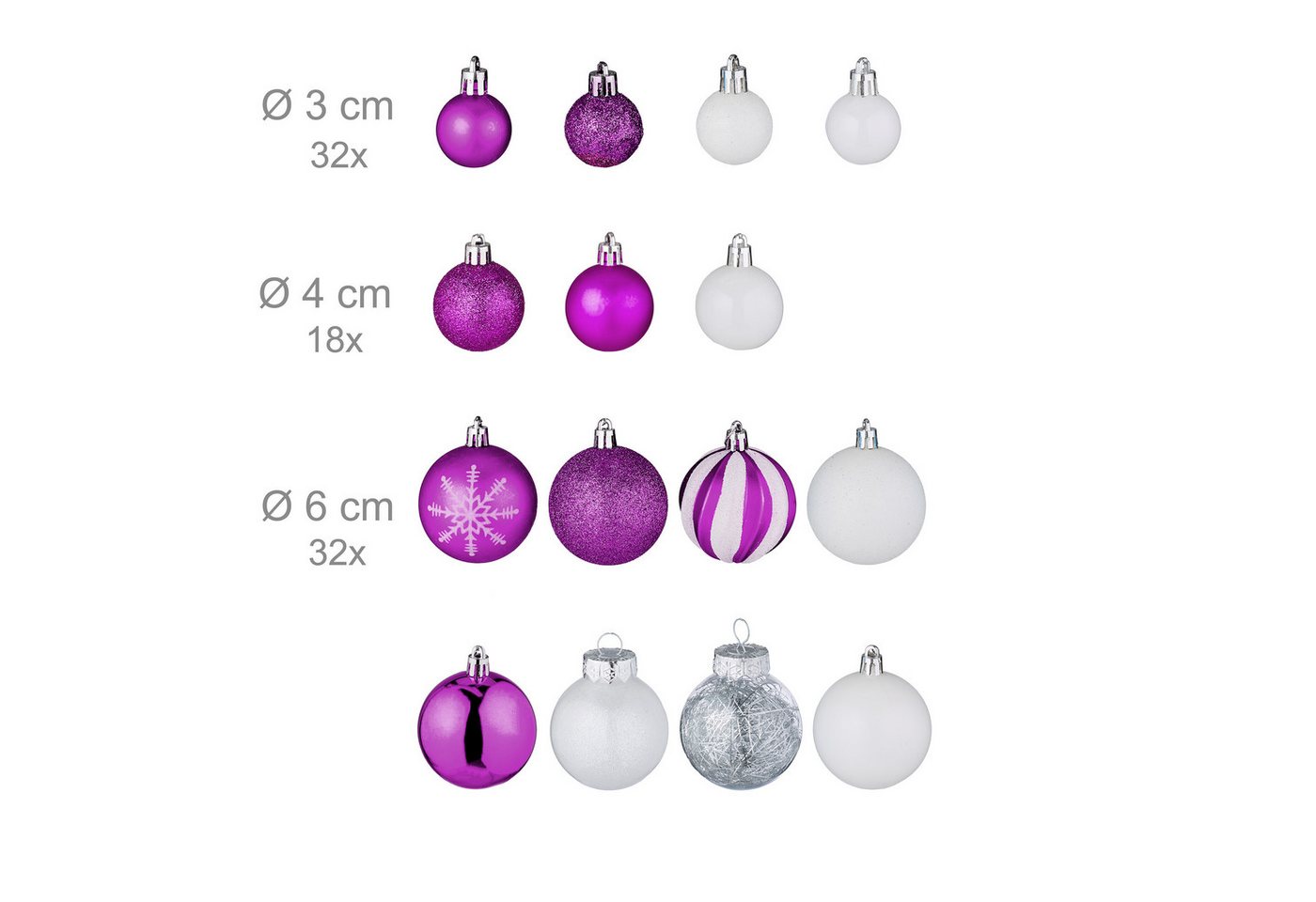 relaxdays Weihnachtsbaumkugel Weihnachtskugeln im 101er Set (101 St), Pink – Bild 4 von 5
