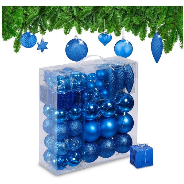 relaxdays Weihnachtsbaumkugel Weihnachtskugeln im 110er Set (110 St), blau